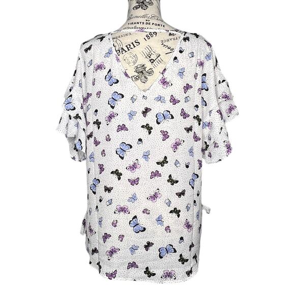 Como Black (M) Ruffle Hem Tie Side Open Upper Back Butterfly Top Blouse - Picture 3 of 12